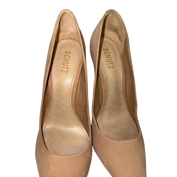 Schutz Lou Women's Suede Pump Tan Stiletto Pointed Toe Size 10 Heels Dress - Picture 6 of 9